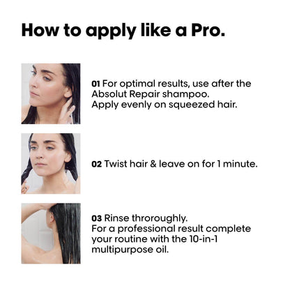 L'OrÃ©al Professionnel Absolut Repair Mask for Dry & Damaged Hair - 250ml | Professional mask for Strengthening and Repairing Hair, With Protein & Omega-9, For Men & Women