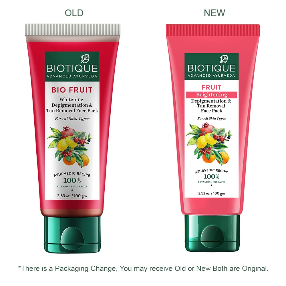 Biotique Fruit Brightening Depigmentation and Tan Removal Face Pack| Ayurvedic and Organically Pure| Tan Removal Face Pack for All Skin Types|100% Botanical Extracts| 100gm
