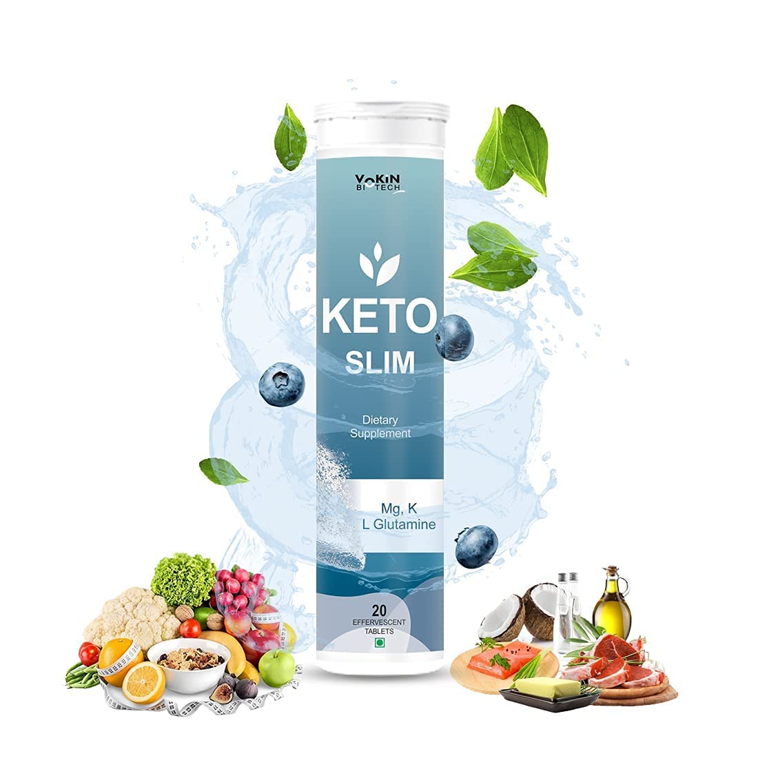 Vokin Biotech Keto Slim Tablets For Weight Loss Dietary Supplement Effervescent Water Soluble (20 Tablets)