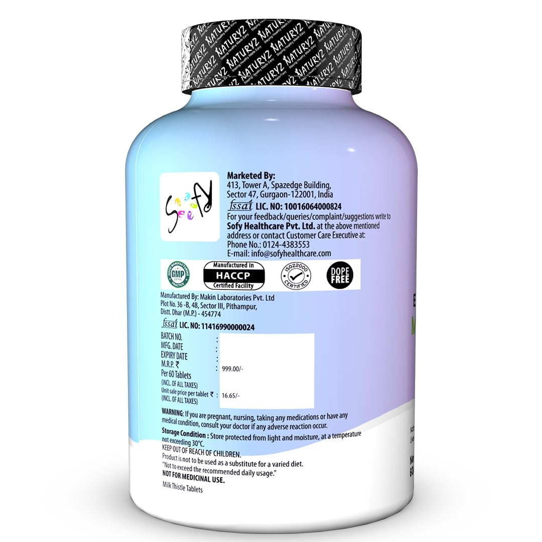 NATURYZ Extra Strength Milk Thistle 1400mg Liver detox supplement | Supports Liver Health & Natural Detox | Standardized for Silymarin | Maintain Liver Function & Antioxidant Balance | 60 Veg Tablets