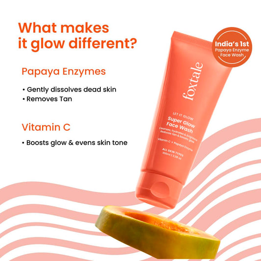Foxtale Vitamin C Super Glow Face Wash with Papaya enzyme | Reduces Tan | Boosts Glow | Gently Exfoliates & Brightens Skin | Reduces Pigmentation | Face Wash for Men & Women- 100ml