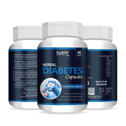 Vokin Biotech Herbal Diabetes 60 Capsules for Control Diabetes, Insulin Resistance | Supports Healthy Energy | Normalize Blood Sugar 750mg