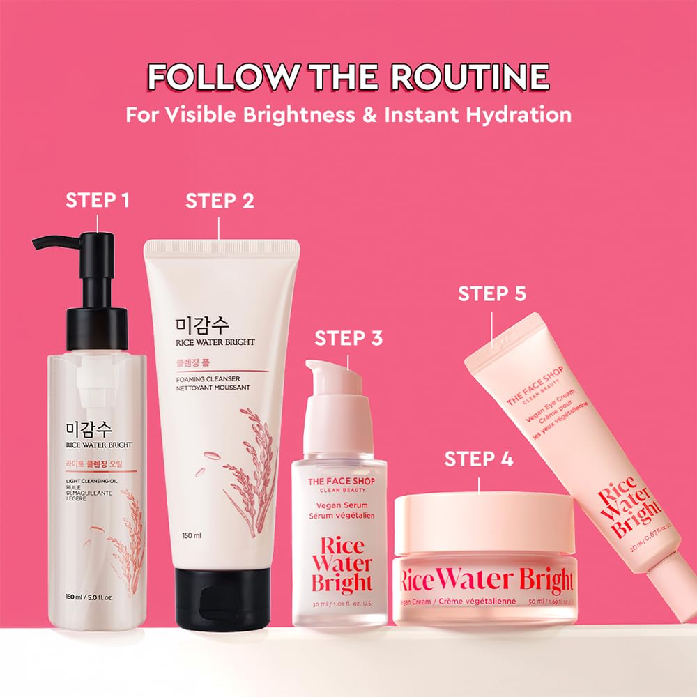 The Face Shop Rice Water Bright Foaming Face Wash 100ml | Face Wash for Glowing Skin | Cleanser for Uneven Skin Tone | Korean Skin Care, For Oily skin