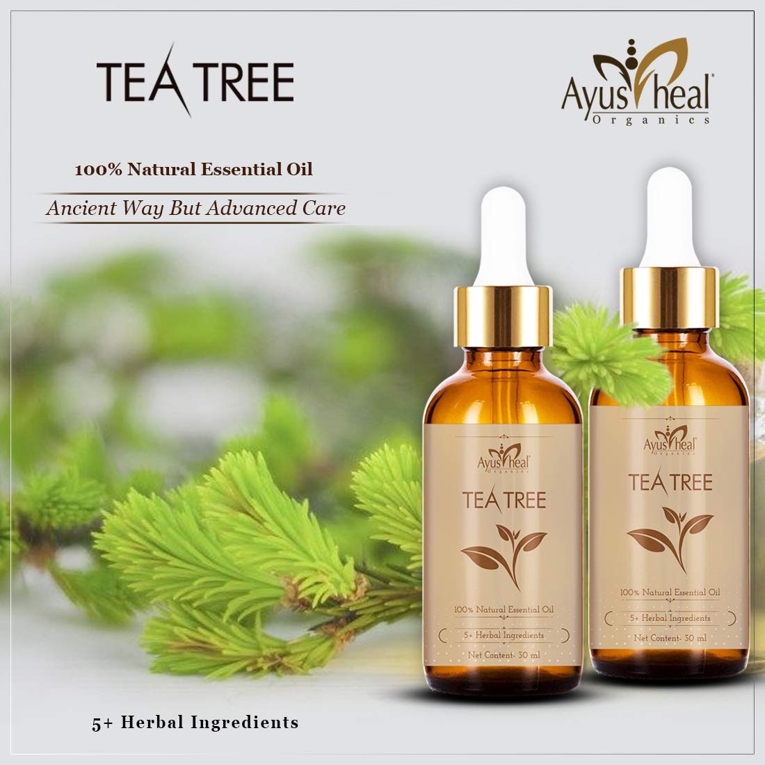 Tea Tree Essential Oil for Healthy Skin, Face, and Hair 100% Organic Remedy for Dandruff, Acne, Stress, Pure & Natural 30 ML (Tea Tree)