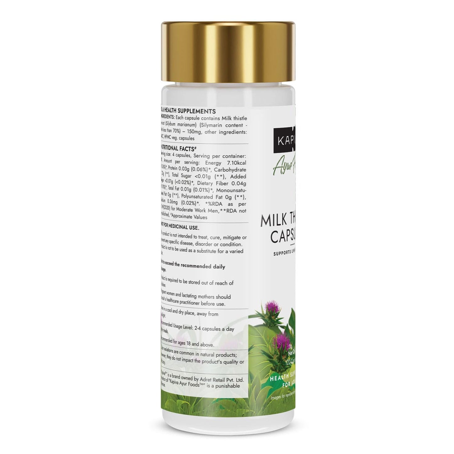 Kapiva Milk Thistle Capsules (120N) | With 70% Silymarin | Supports Liver & Immune System | Vegan, Preservative-Free | Liver Detox Supplement