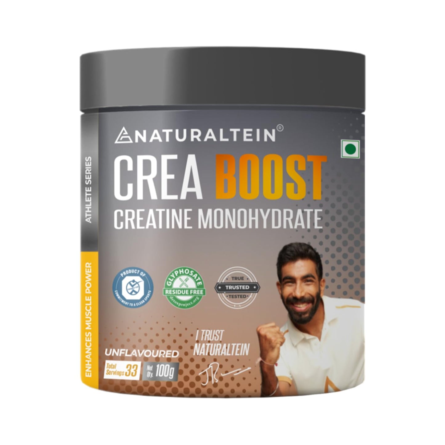 NATURALTEIN Creatine Monohydrate Unflavoured (100 Grams, 33 Servings)| Boosts Strength, Endurance & Muscle Recovery | No Fillers, No Preservatives|Fast Recovery|Increases Muscle Mass