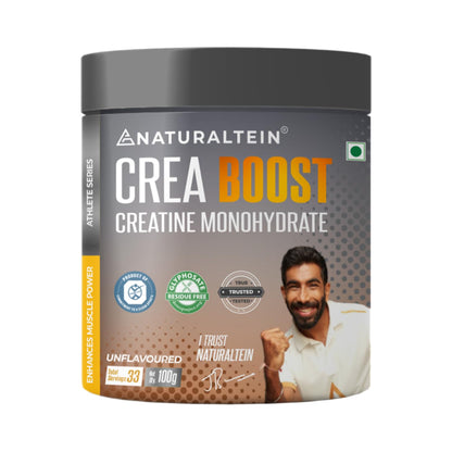 NATURALTEIN Creatine Monohydrate Unflavoured (100 Grams, 33 Servings)| Boosts Strength, Endurance & Muscle Recovery | No Fillers, No Preservatives|Fast Recovery|Increases Muscle Mass