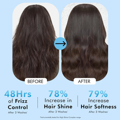 mCaffeine High Shine Glossy Hair Shampoo For Dull, Dry & Frizzy Hair | 3% Shine Complex - With Glycolic Acid & Hyaluronic Acid | 48 Hr Frizz Control | Fresh Floral Fragrance | 250ml