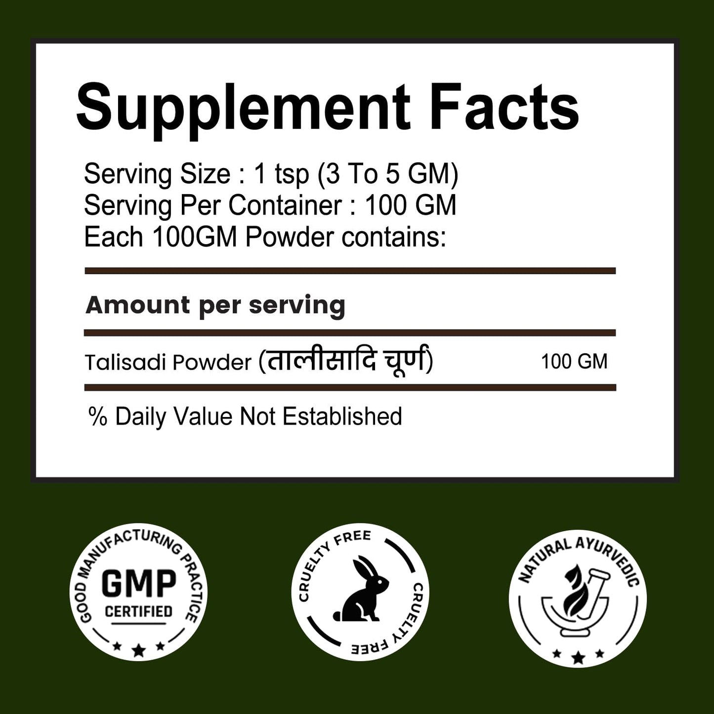 Organic Talisadi Powder Churna | Suitable For all Ages (Pack of 1, 100g)
