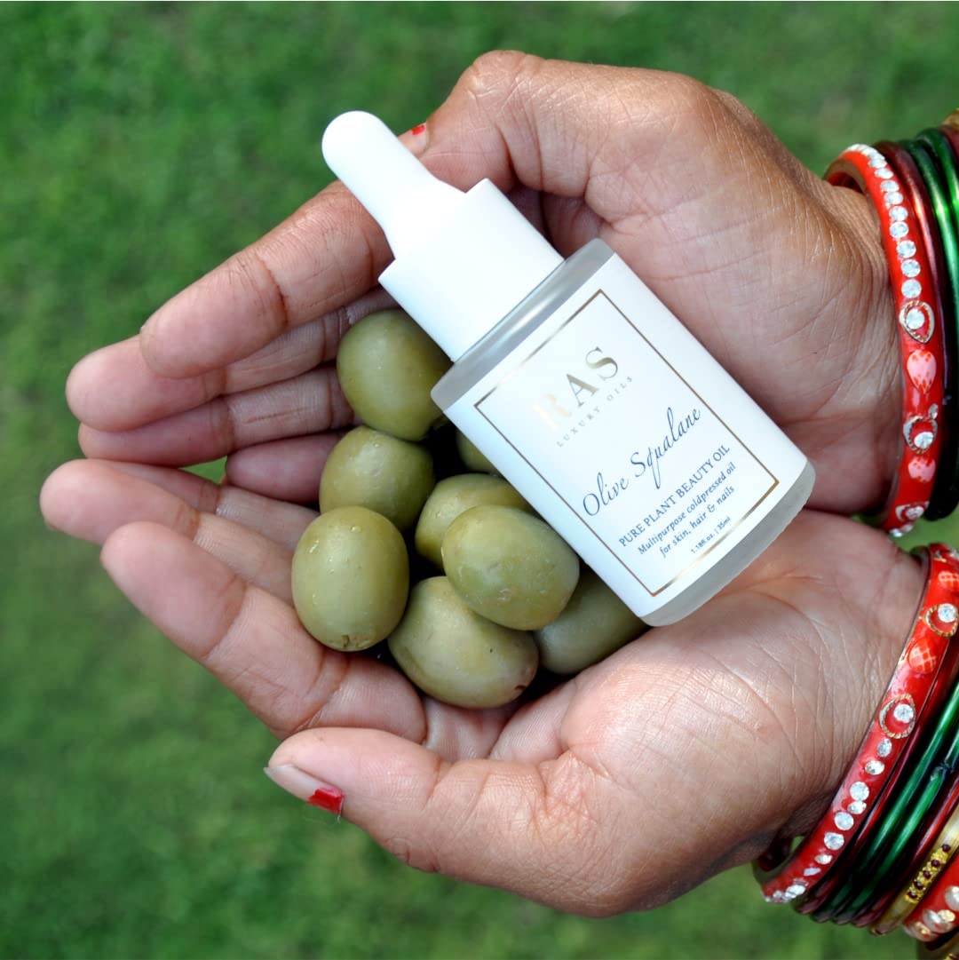 RAS Luxury Oils Olive Squalane Pure Plant Beauty Oil | For Hair, Skin & Nails | Lightweight, Reduces Fine Lines | Rich in Vitamins & Antioxidants | Natural and Organic, Cruelty Free, 35ml