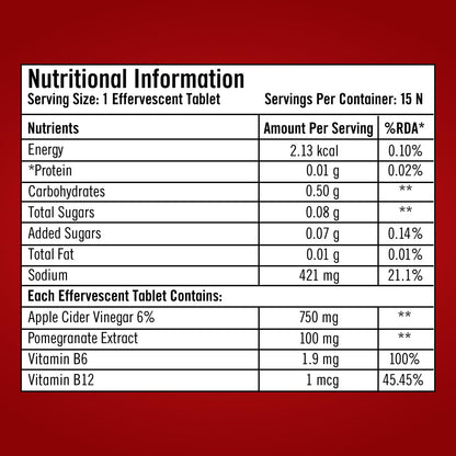 GNC Apple Cider Vinegar Effervescent Tablets | 750mg ACV With The Mother | Supports Weight Loss | Healthy Gut & Digestion | With 6% Acetic Acid, Vitamin B6 & B12 | Apple Flavor - 15 Tablets