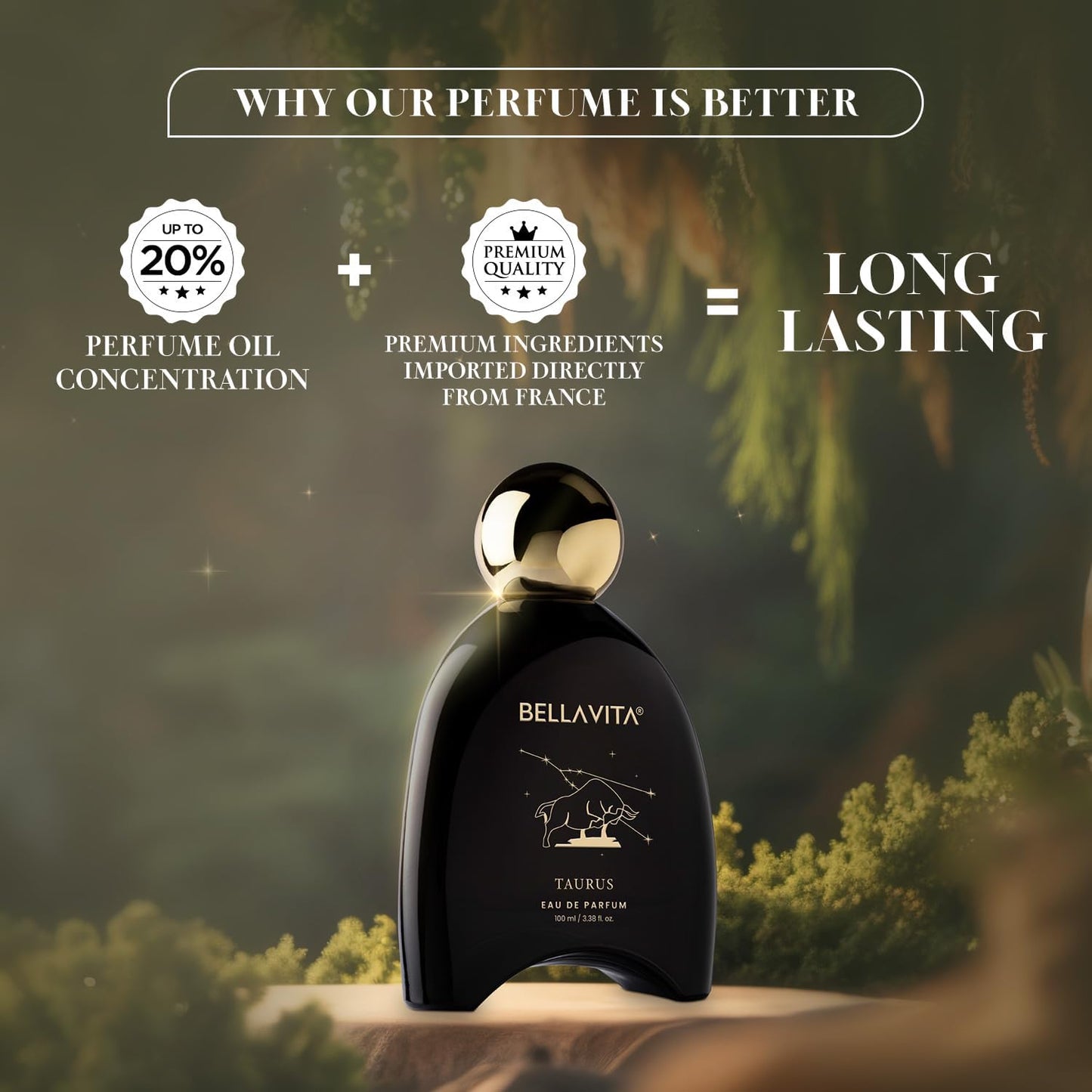 BELLAVITA Zodiac Collection Taurus | Long Lasting Perfume for Man and Woman | EDP 100ml | Pink pepper, Rose and Raspberry | Spicy, Woody Premium Unisex Fragrance for Men and Women
