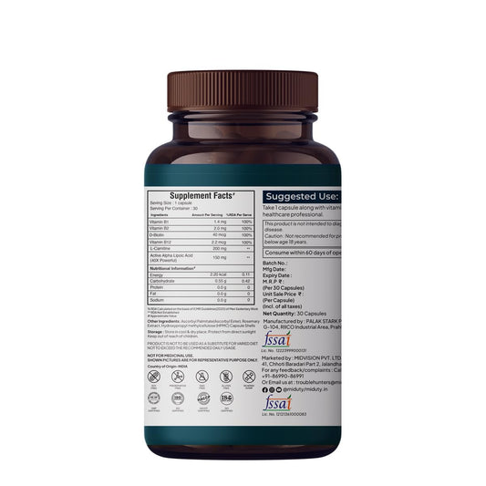 Miduty by Palak Notes Nerve Pain Relief Nerve Damage for Nerve Blocks, Acetyl L-Carnitine, R-Lipoic Acid, Horse Chestnut, Combats Sciatica Pain & Tingling Sensation, Nerve Pain Relief Pack - 30 Caps