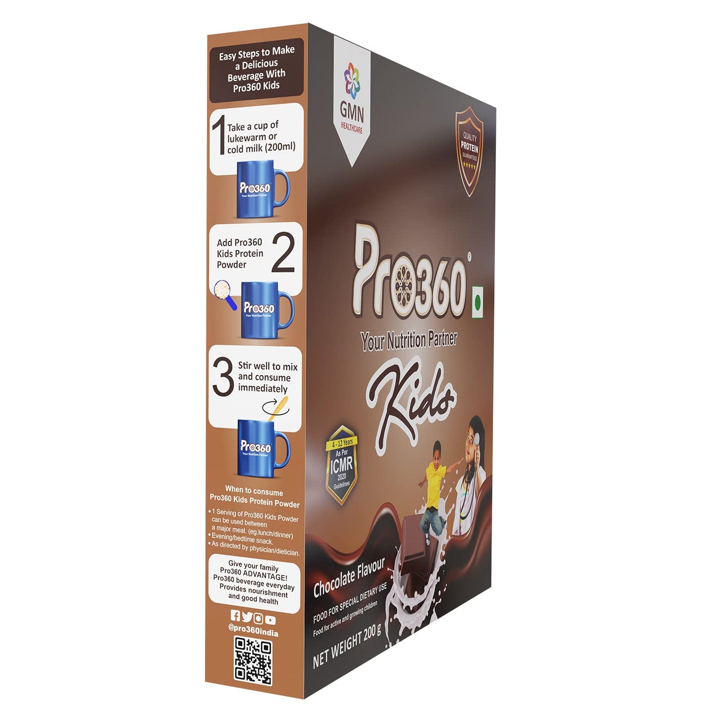 Pro360 Kids Nutrition & Protein Health Supplement Powder for Growing Children, Improves Growth, Active & Strong â€“ 200g Refill Pack (Chocolate Flavor - Pack of 1)