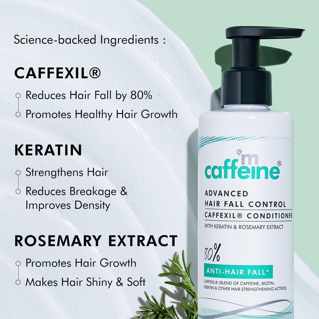 mCaffeine Advanced Hair Fall Control CaffexilÂ® Conditioner with Keratin, Biotin & Rosemary Extracts | 80% Hair Fall Control | Reduces Breakage, Improves Softness & Shine | For Men & Women - 250 ML