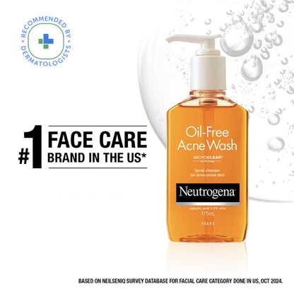 Neutrogena Oil Free Acne Wash | 2% Salicylic Acid Deep Cleansing Face Wash for Oily Skin|Hydrating, Alcohol Free, Non Comedogenic & Dermatologically Tested | For Oily Acne Prone Skin |For Men & Women 175ml