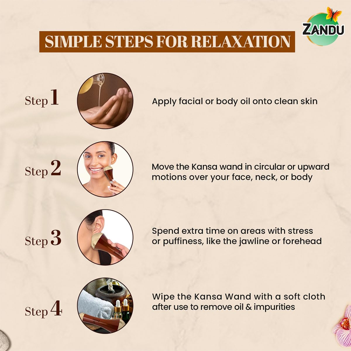 Zandu Ayurvedic Dual Sided Kansa Wand Massager | 100% Bronze & Teakwood handleâ€“ Portable Face, Neck, Body & Foot Massager | Promotes Relaxation & Improves Blood Circulation | Face Yoga Wellness Tool