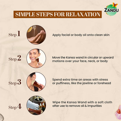 Zandu Ayurvedic Dual Sided Kansa Wand Massager | 100% Bronze & Teakwood handleâ€“ Portable Face, Neck, Body & Foot Massager | Promotes Relaxation & Improves Blood Circulation | Face Yoga Wellness Tool