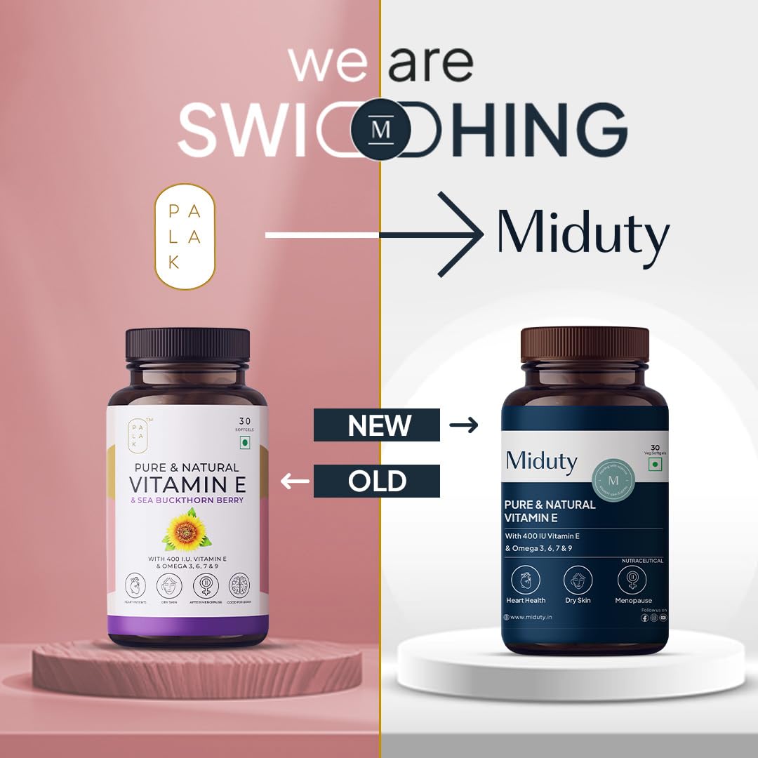 Miduty by Palak Notes Pure Natural Vitamin E Capsules, Enhanced with Omega-3-6 - 7-9 - Sea Buckthorn Berry Oil - Boosts Immunity - Balance cholesterol - Better Heart health - 30 Softgel