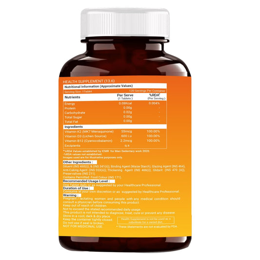 OSOAA Vitamin D3 K2 MK7 Supplement - 120 Tablets | Vitamin D3 (600 IU) | Promotes Calcium Absorption, Bone Health, Muscle Strength & Immunity | Plant Based Vitamin D3- Lichen Source