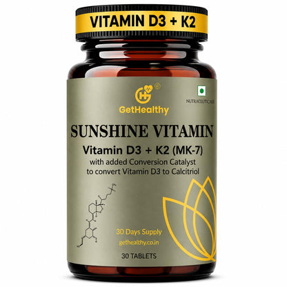 GetHealthyÂ® Sunshine Vitaminâ„¢ | Vegan Vitamin D3 K2 MK7 Tablets | 600 IU Vitamin D3 + K2 Supplement for Bone, Heart & Immune Support | 120 Day Supply | Third-Party Lab Tested