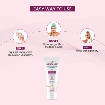 Kozicare Kojic Acid Face Wash | Acno Fight & 2% Salicylic Acid | for Glowing Skin | Reducing Acne & Smoothing Skin | for Women & Men - 100 Ml