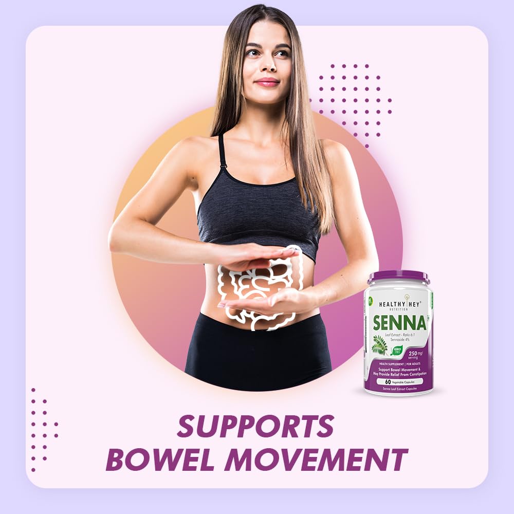 HealthyHey Nutrition Senna Leaf Extract - Natural Laxative & Helps Bowel Movement - Ratio 6:1-60 Vegetable Capsules