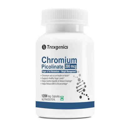 Trexgenics CHROMIUM PICOLINATE 200 mcg, elemental Chromium 48 mcg, powerful antioxidant (120 Veg Capsules))