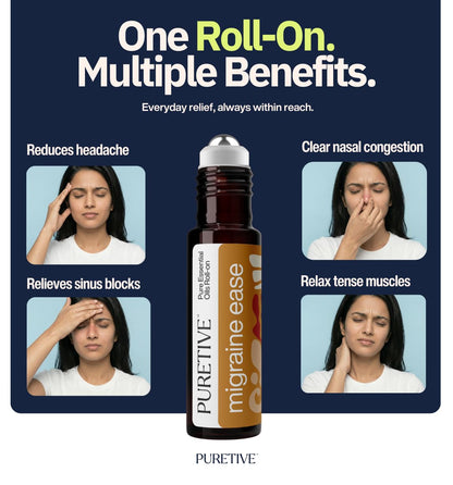 Puretive Headache Migraine Fast Relief Roll-On Sinus Advanced Pain Remedy Ayurvedic Natural Herbal Remedy with Peppermint Eucalyptus Camphor Wintergreen Arnica Essential Oils Metal Roller Ayush Certified Non Greasy Travel Friendly Roller 10ml
