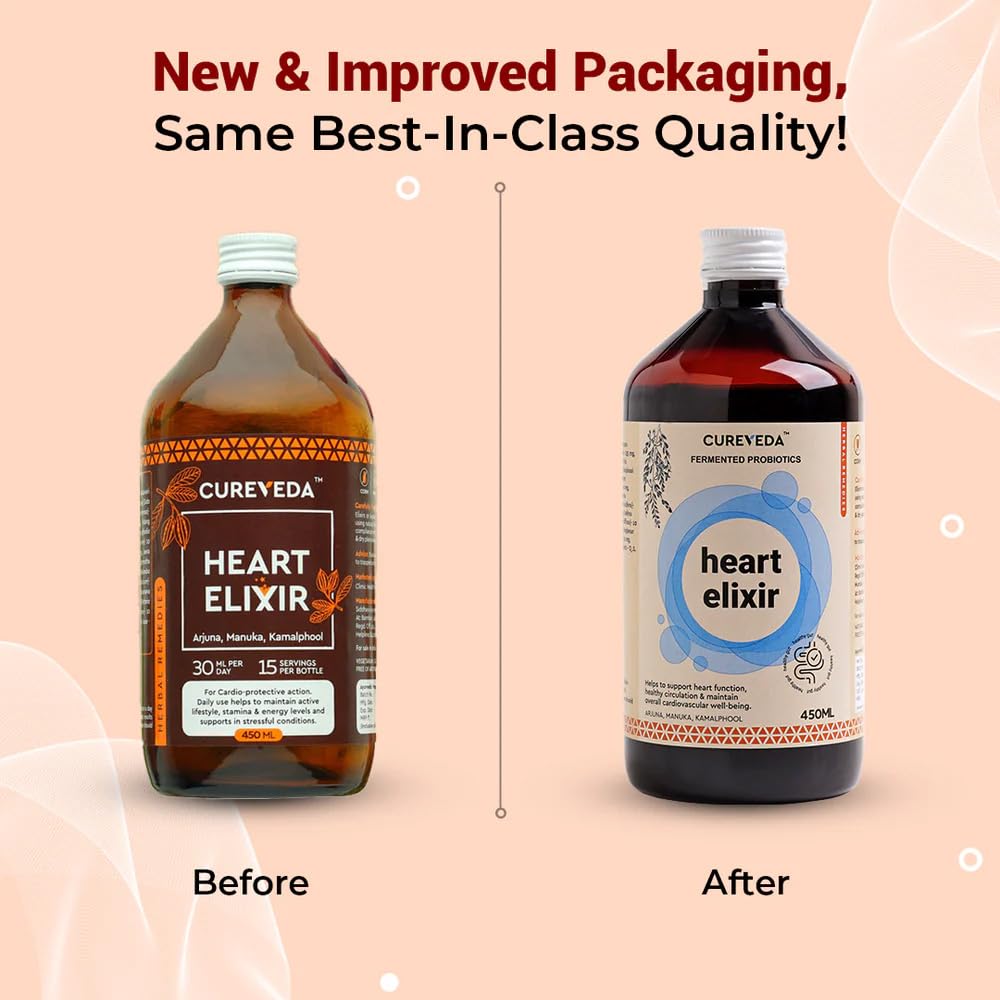 Cureveda Herbal Heart Elixir (Arjuna, Manuka, Kamalphool) Heart Health 450ml Syrup