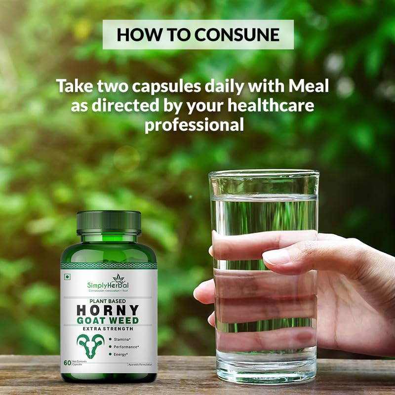 Simply Herbal Horny Goat Weed Capsules for Men & Women | With Maca Root, Tongkat Ali & Ginseng | 800mg per Serving | 60 Vegan Capsules | Energy, Vitality & Endurance Support Supplement
