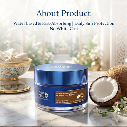 Blue Nectar Coconut Face Cream with SPF 30 Sunscreen for Men | Plant Based Oil Free Moisturizer for Face with Vitamin E | Brightening Sunscreen for Oily, Dry & Sensitive Skin (16 Herbs, 50g)