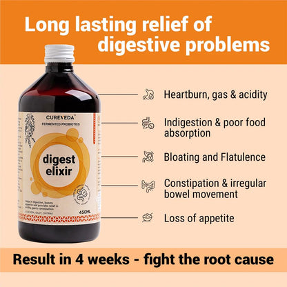Cureveda Digest Elixir Herbal Syrup, Ayurvedic Tonic for Detox, Enrich with Aloe Vera and Chitrak (450 ml)