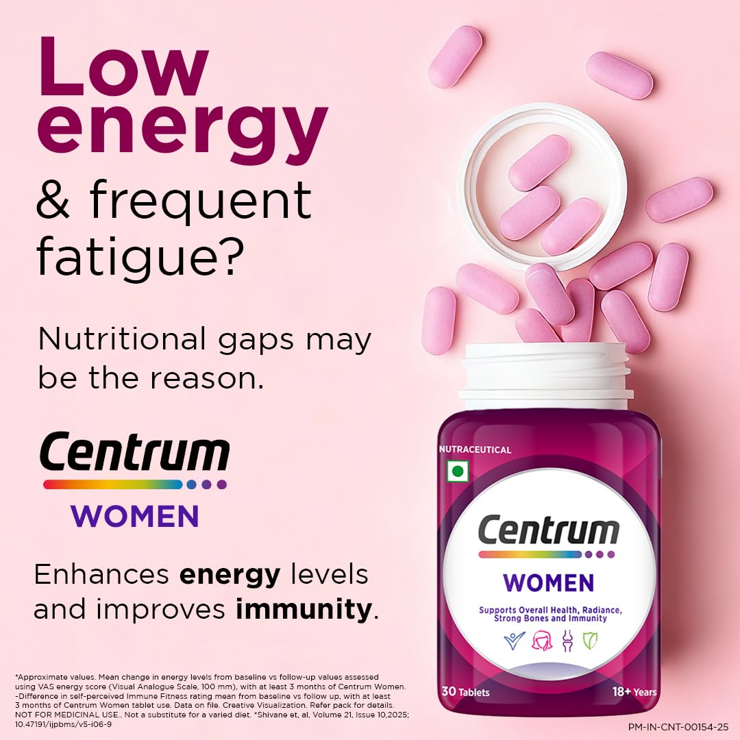 Centrum Women -Multivitamin Tablet for Women|With 23 Vital Nutrients including Zinc,Magnesium,Vitamin B,C,D, Calcium for Energy, Immunity,Radiance,Strong Bones and Overall Health|Veg - 50 tablets