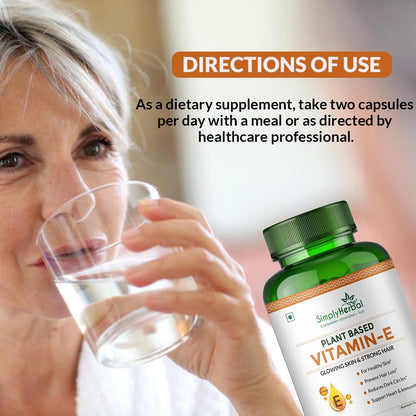 Simply Herbal Plant Based Vitamin E 10mg Capsules for Glowing Skin and Strong Hair | Vitamin E - 60 Capsules