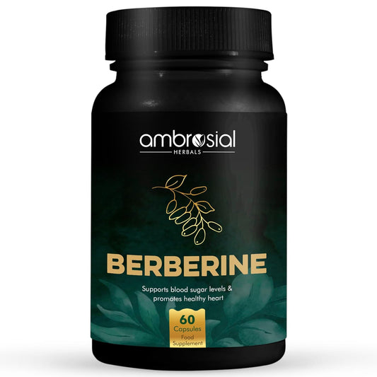 Ambrosial Berberine HCL 500mg EACH capsule |High Strength Berberine Supplements to Manage Diabetes and Blood Sugar Levels | Premium Herbal Diabetes Care Tablets (Pack of 1-60 Capsules)