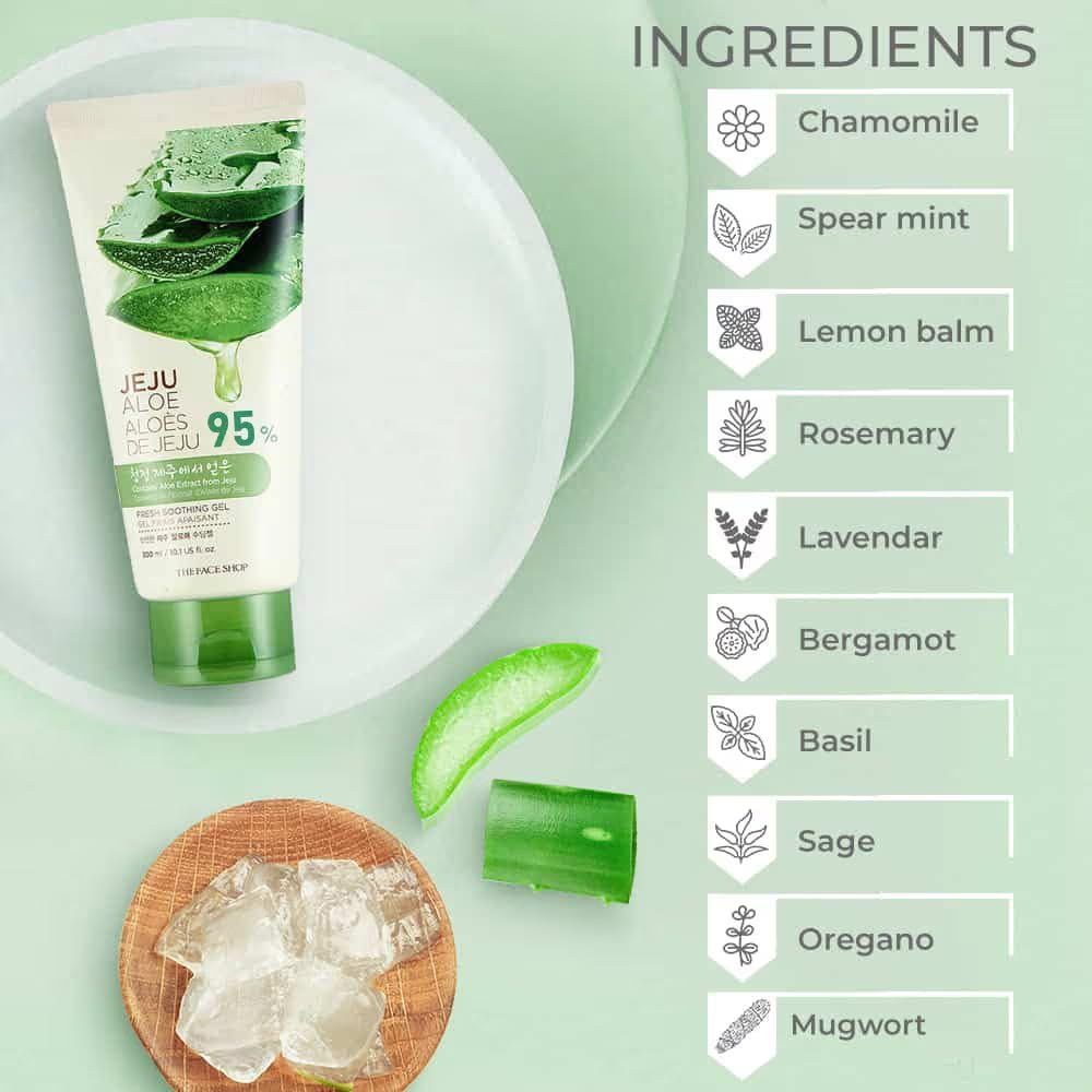 The Face Shop Pure Aloe Vera Gel, 300ml for Skin, Hair & Body | Aloe Vera with Vitamin E | Clear Gel for Ultimate Hydration & Glow | Korean Skin care products