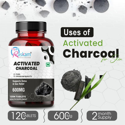 Activated Charcoal 600mg â€“ Natural Detox & Digestive Cleanser | Supports Bloating Relief & Gas | 120 Vegan Tablets