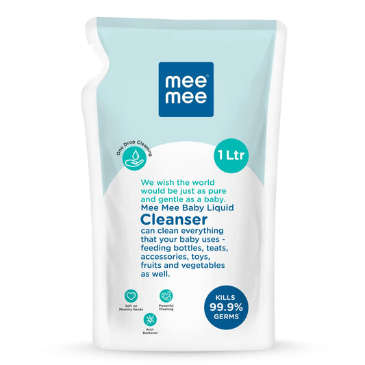 Mee Mee Baby Liquid Cleanser 1 L, Anti-Bacterial Kills 99.9% Germs | for Feeding Bottles, Nipples, Accessories, Toys, Fruits & Vegetables | No Alcohol, One Drop Cleaning, Dermatologically Tested