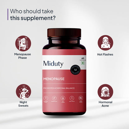 Miduty by Palak Notes Menopause Health Supplement - Hormonal Imbalance - Night Sweating - Mood Swings - Bone health - Helps in PMS symptoms - 60 Capsules