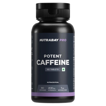 Nutrabay Pro Potent Caffeine Tablets 200mg | Natural Stimulant for Energy, Endurance & Focus, 60 Veg Tablets
