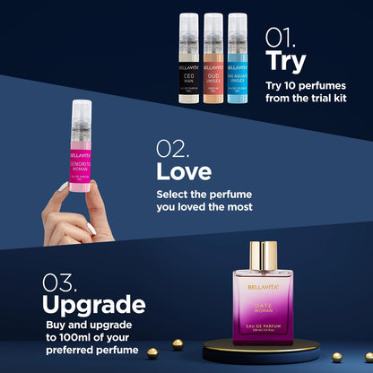 Bella Vita Luxury | Trial Pack Of 10x5ml Long Lasting Pocket Perfume for Man and Woman | Mix Of EDP, EDT & EDC Sweet, Floral, Woody, Musky & Spicy Fragrance