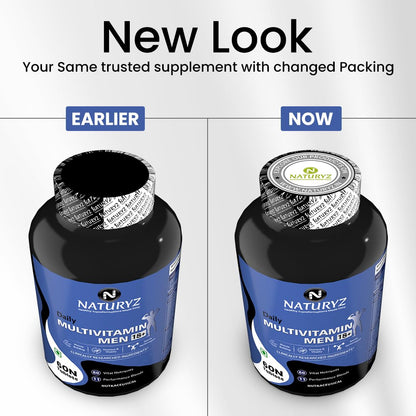 NATURYZ Daily Multivitamin Men 18+ with Highest 60 Nutrients (Vitamins, Minerals, Amino acids, Enzymes, Antioxidants, Herbal Extracts with Omega 3) and 11 Performance Blends for Muscle growth, Strength & Immunity- 60 Tablets