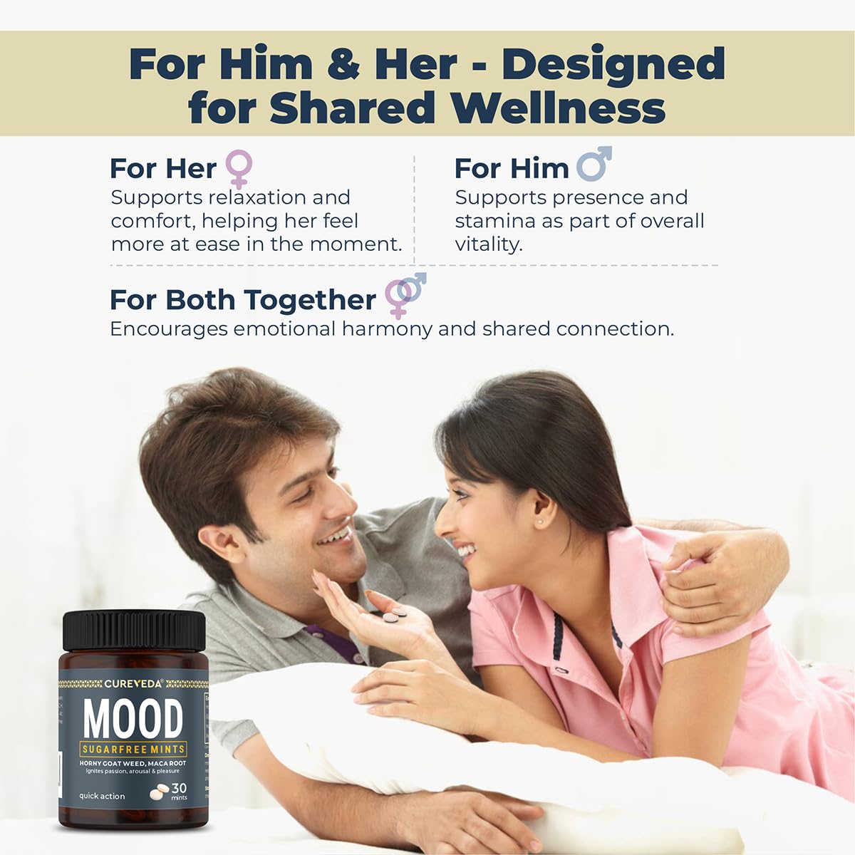 Cureveda Mood Mints for Him & Her | Herbal Mint Tablets for Mood Balance, Energy & Daily Wellness | Horny Goat Weed & Maca | Minty Fresh | Fast-Dissolving Tablets | 30 Mints