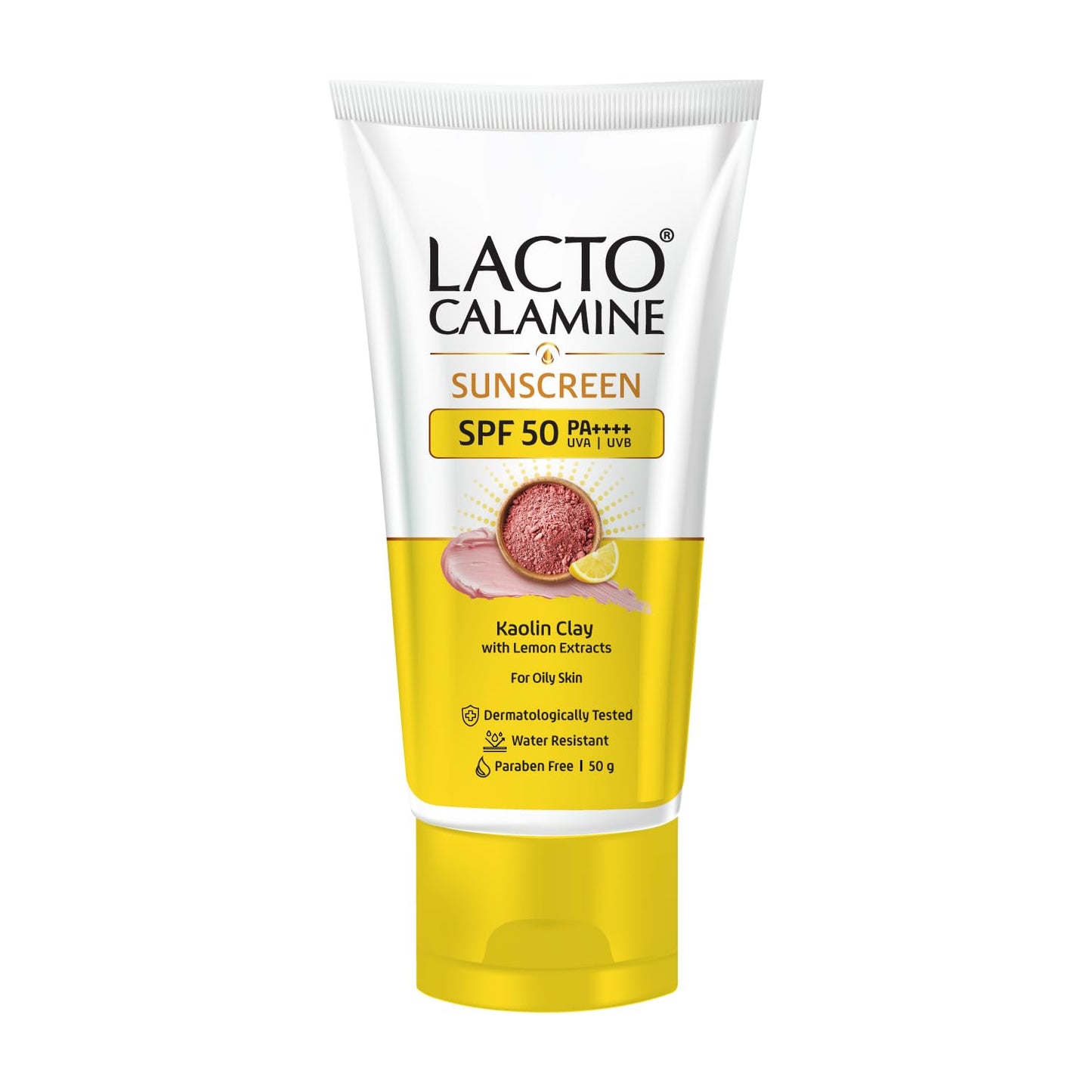 Lacto Calamine Sunscreen SPF 50 | 50g | PA ++++ For Oily Skin | UVA â€“ UVB | Water Resistant & No White Cast | With Kaolin Clay, Vitamin E & Lemon Extracts | Paraben Free