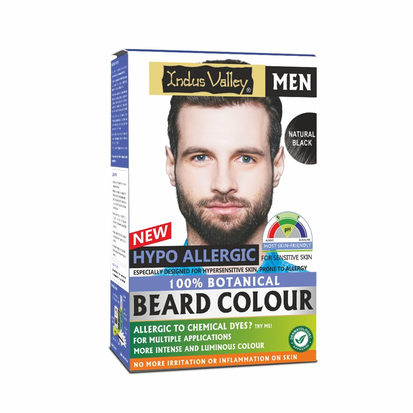 INDUS VALLEY 100% Botanical Hypo-Allergic Aqua Beard Colour â€“ Black, Gentle & Chemical-Free Formula for Natural-Looking Beard Colour with Shine (100g + 15ml)