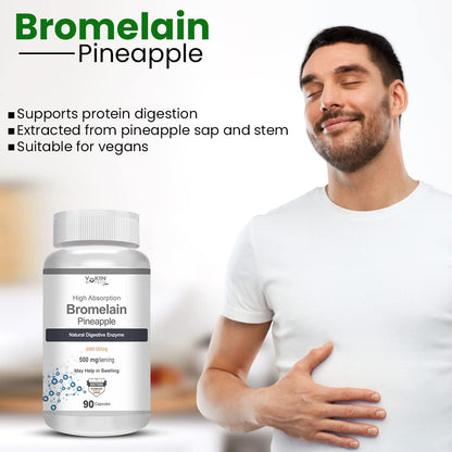Vokin Biotech Bromelain Pineapple Digestive Enzyme- 2400 GDU/g - 500 mg | 90 Capsules (Pack of 1)