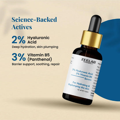 Zeelab 2% Hyaluronic Acid + 3% Vitamin B5 Face Serum â€“ Deep Hydration & Skin Repair â€“ Helps Improve Elasticity, Smoothness & Glow â€“ Lightweight, Non-Greasy Formula â€“ 30ml