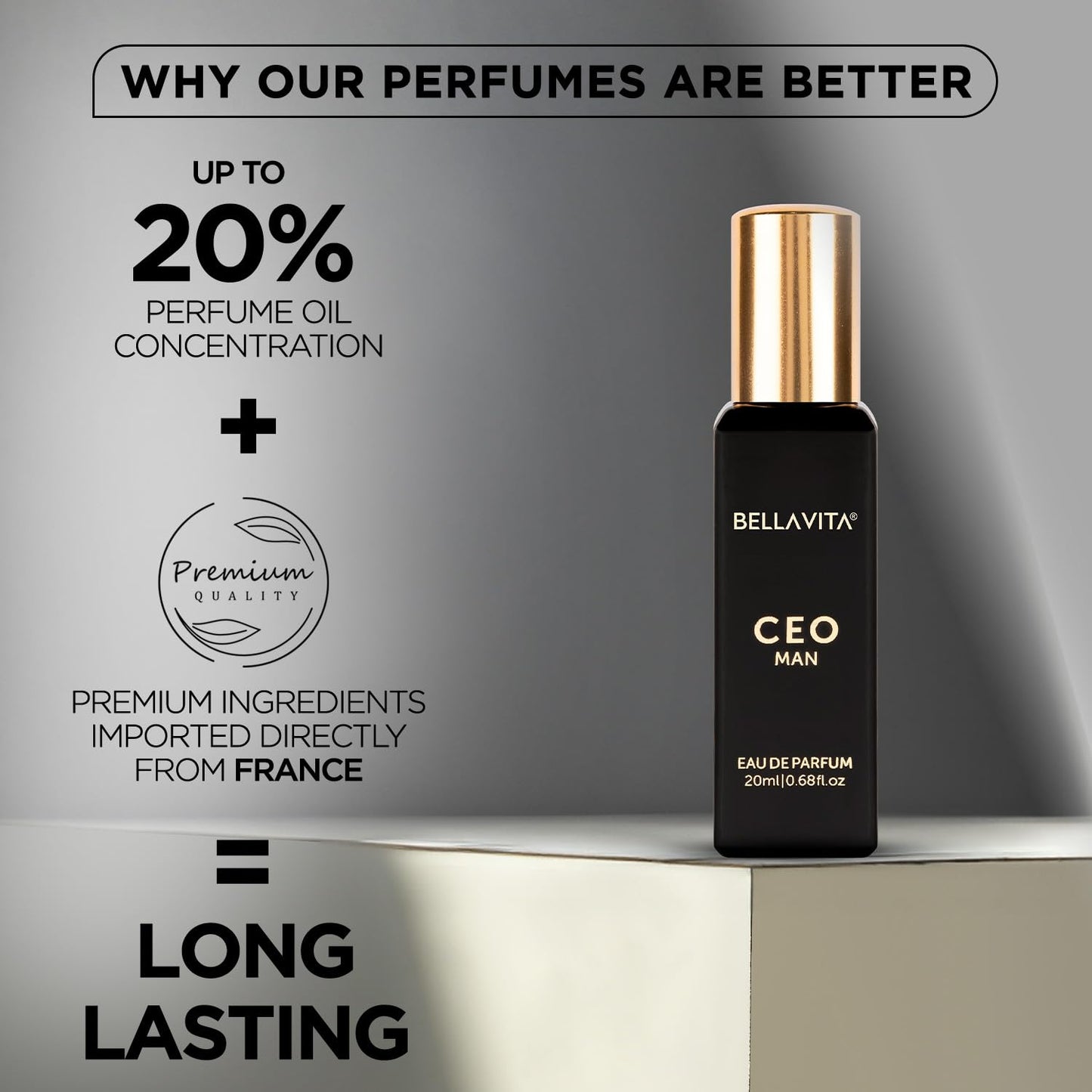 Bella Vita Luxury CEO MAN Eau De Parfum | Office Wear Perfume for Men with long lasting notes of Tonka and Agarwood 20 ML