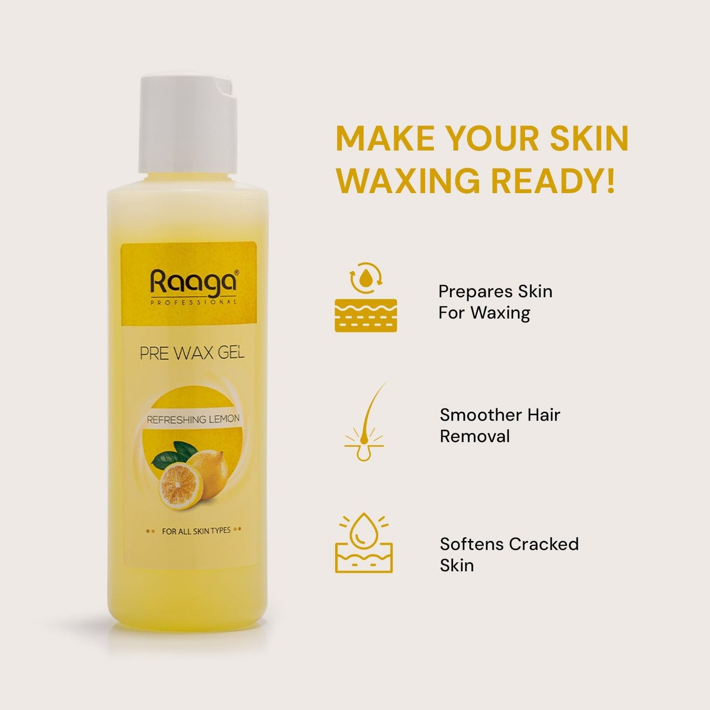Raaga Professional Pre Wax Gel with Refreshing Lemon and Cocoa Butter for All Skin Types | Prepares Skin for Waxing and Smoother Hair Removal (250 ml)
